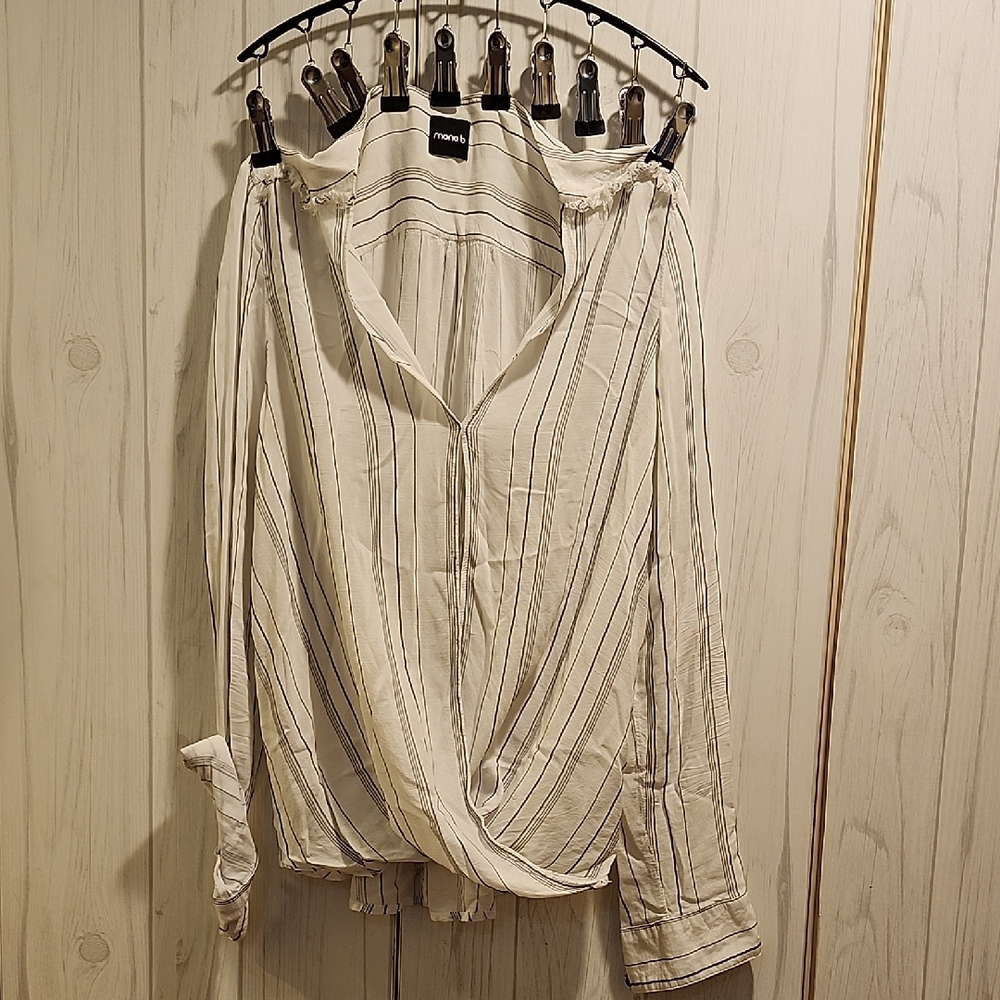 Forever 21 Cream and Black Striped Wrap Blouse